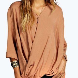 Boohoo Camel Wrap Top